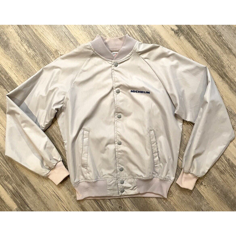Vtg Michelin Swingster Jacket Khaki Tab Team Size Medium Made In USA Men's
